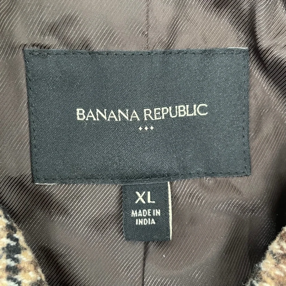 Banana Republic Car Coat Mens XL Brown Houndstooth Epaulet Wool Blend Jacket